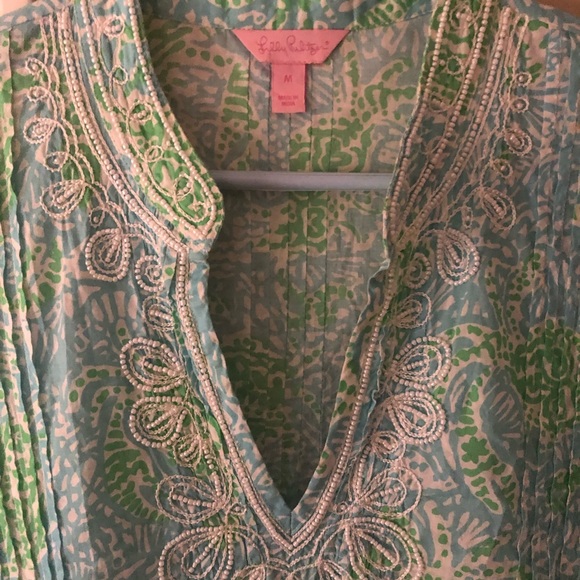 Lilly Pulitzer blue and green beaded tunic medium - Picture 2 of 3